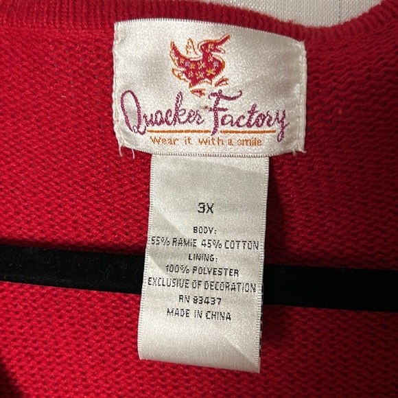 Quacker Factory embroidered  knit cardigan,red button front,hearts,sequins,felt - Picture 4 of 11